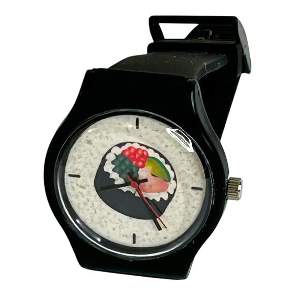 Sushi Roll Face Watch Black Band Untested Needs Battery - Picture 2 of 6